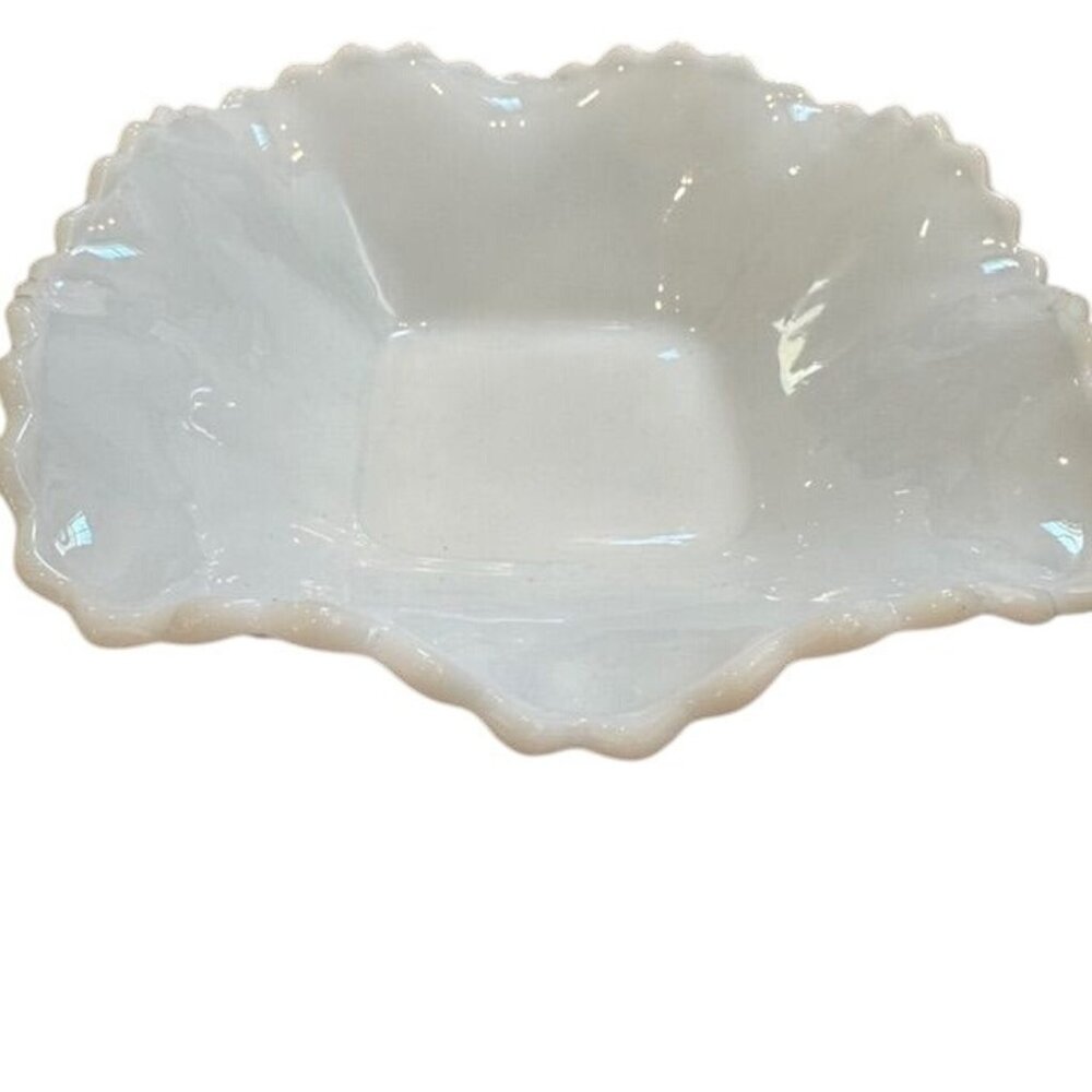 Vintage Milk Glass Diamond Patterned Scalloped Square Trinket Dish